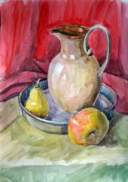 Учебный натюрморт акварель Крынка