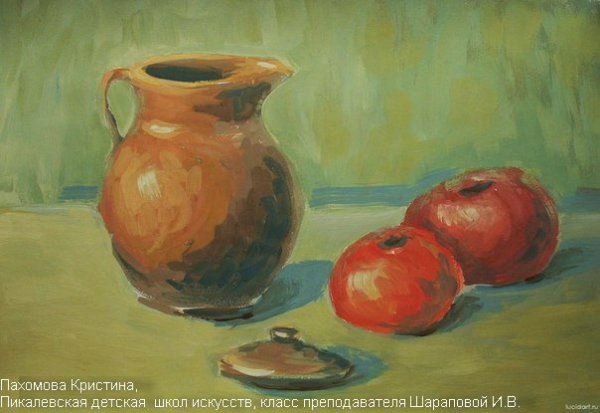 Рисование с натуры кувшина и яблока