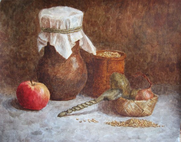 Андрияка натюрморт с молоком и хлебом