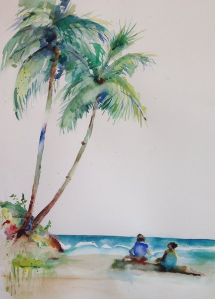 Пальмы акварель живопись