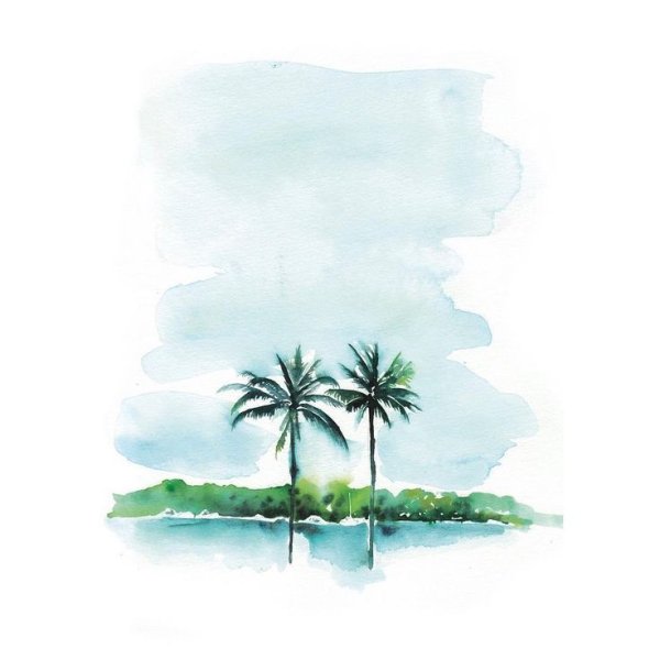 Море пальмы акварель