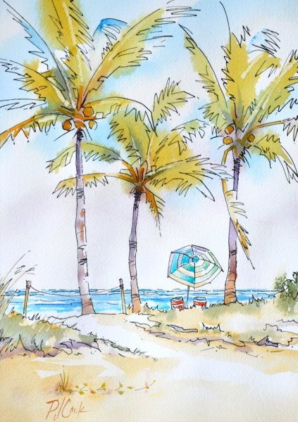 Рисуем пальму акварелью