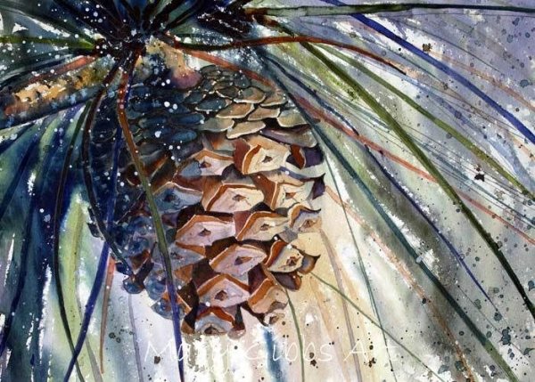 Ветка сосны живопись