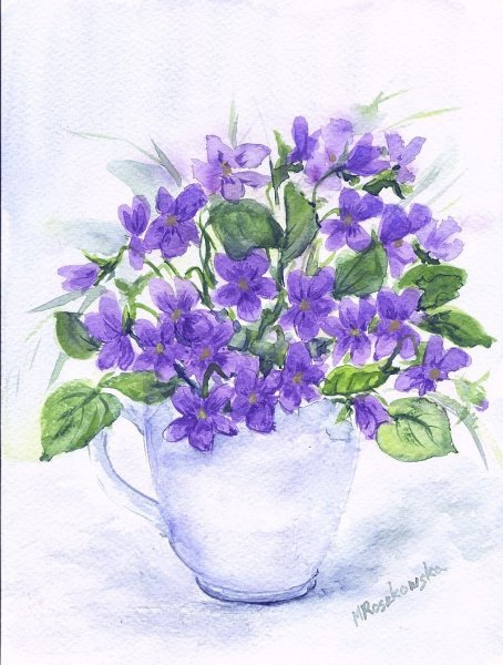 Букет фиалок акварель