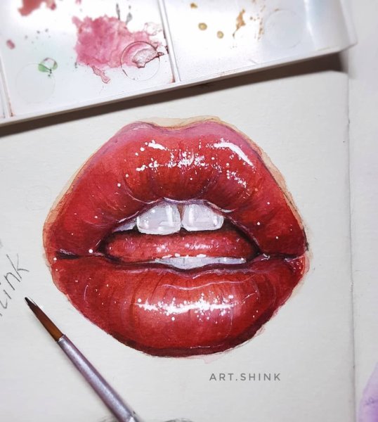Губы гуашью