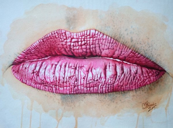 Губы акварельными карандашами