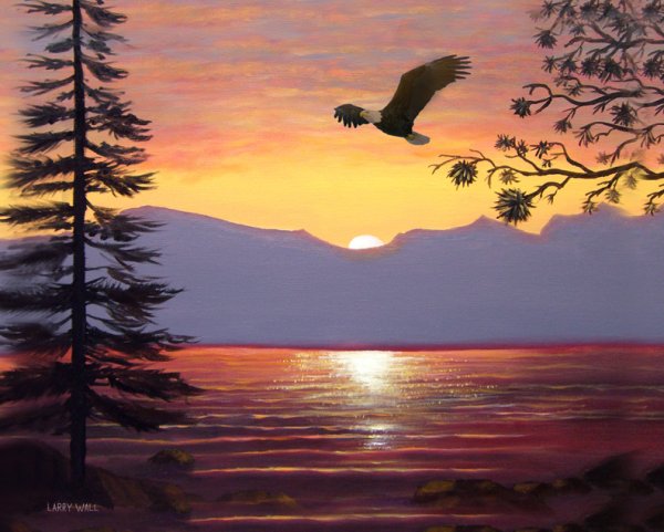 Закат в лесу гуашью