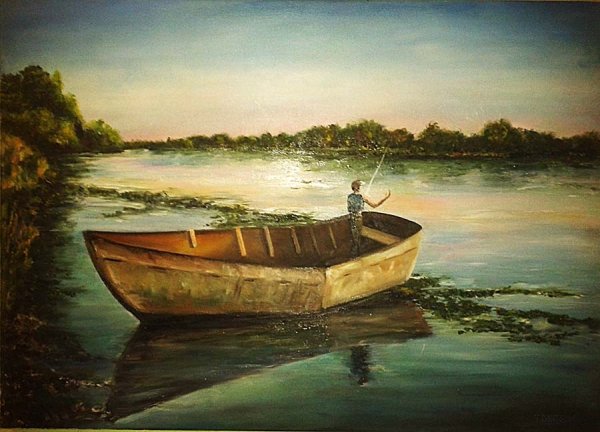 Лодки на реке живопись