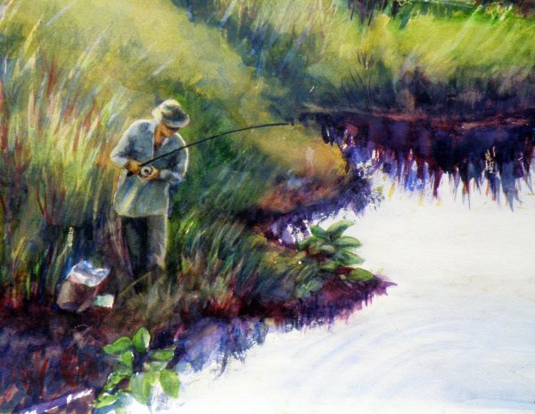 Рыбак рисунок акварелью