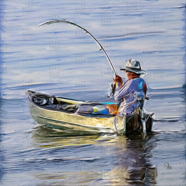 Картина Рыбак с удочкой в лодке
