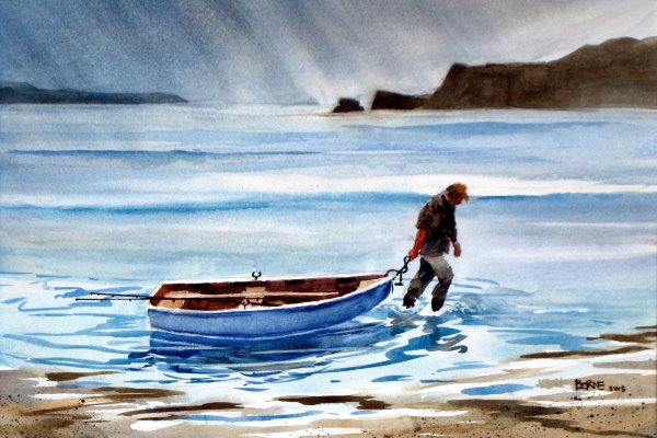 Человек в пейзаже акварелью