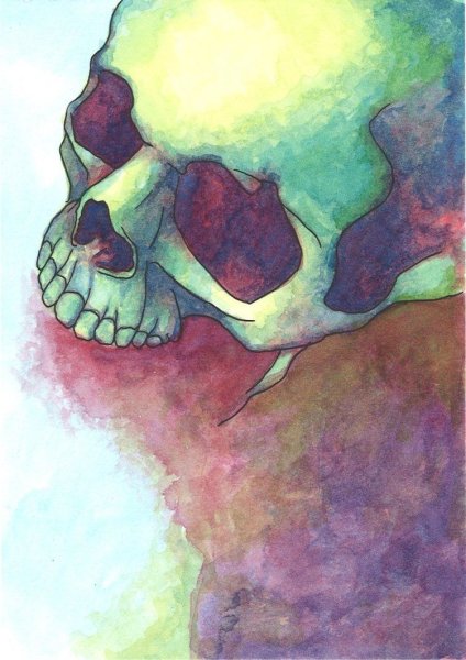 Череп акварелью