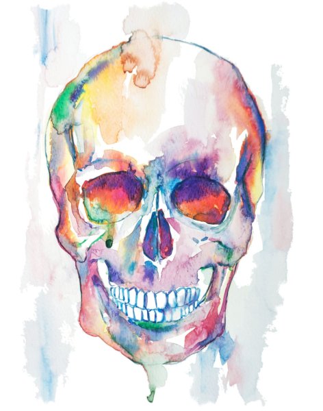 Череп акварелью