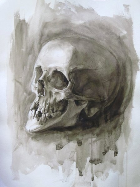 Череп акварелью