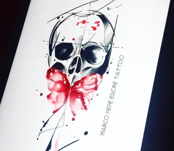 Тату череп акварель