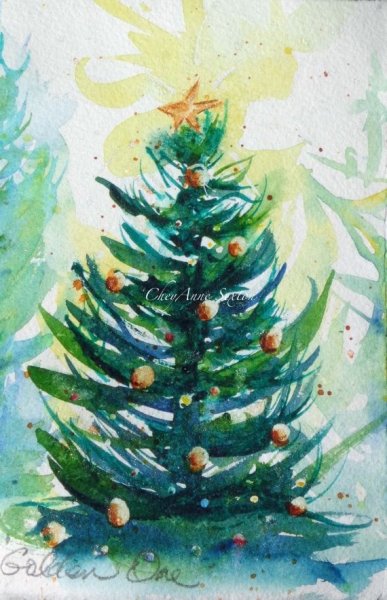 Ель рисования акварелью