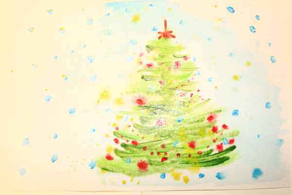 Рисование акварелью елка