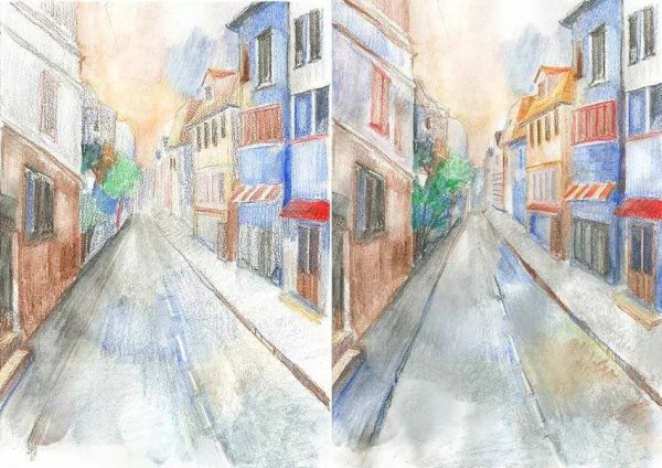 Линейная перспектива городской пейзаж