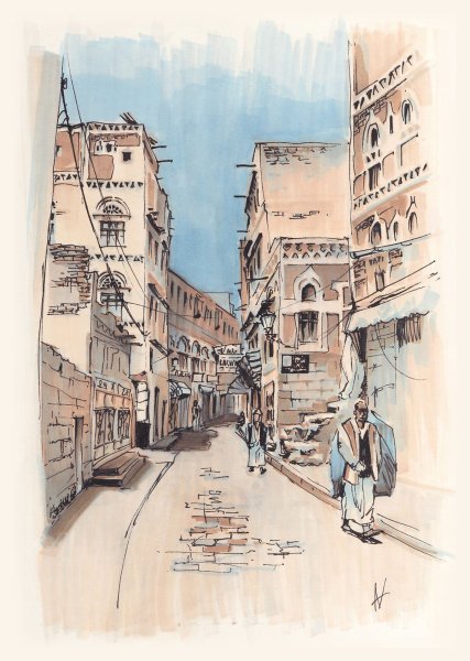 Скетч городской пейзаж