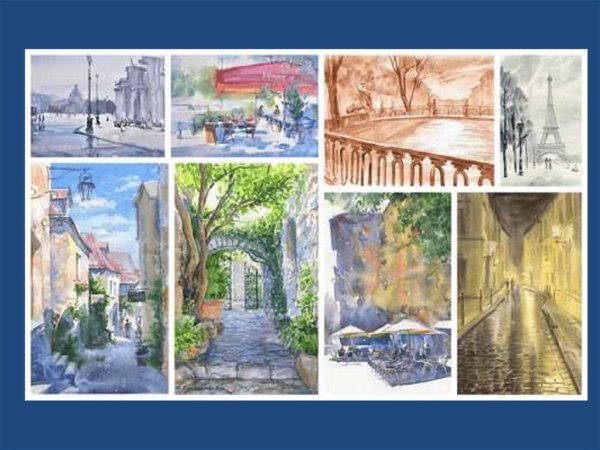 Город в перспективе акварелью