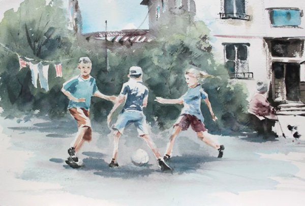 Сюжетная композиция акварелью