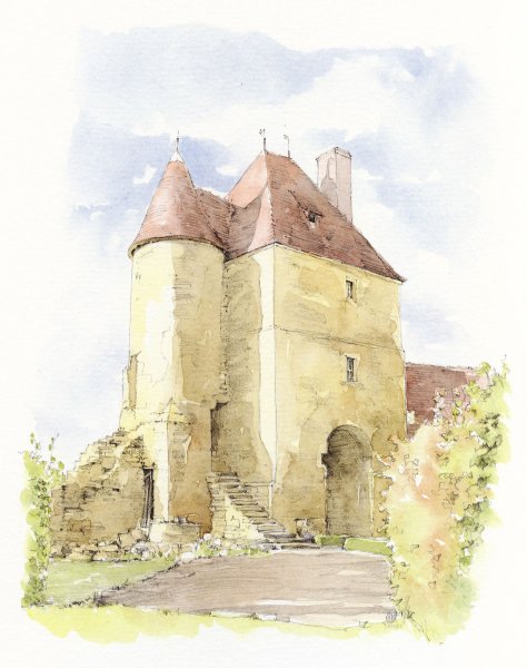 Замок спереди акварель