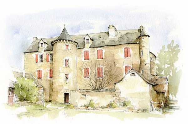 Экуанский замок, Франция акварель