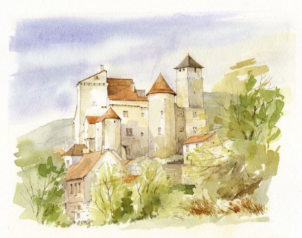 Акварель замки Европы