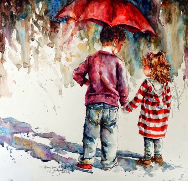 Дети акварель