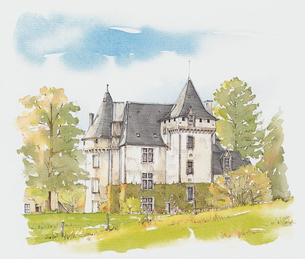 Экуанский замок, Франция акварель