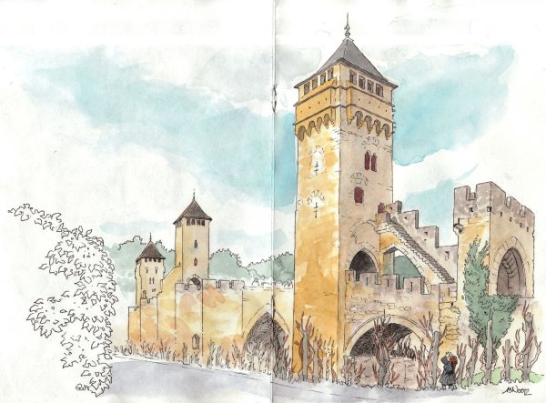 Замок рисунок акварелью
