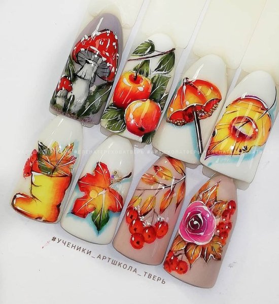 Осенний маникюр с росписью