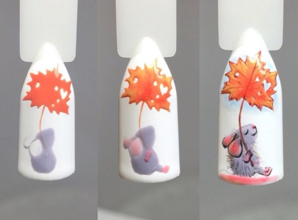 Осенний акварельный дизайн ногтей