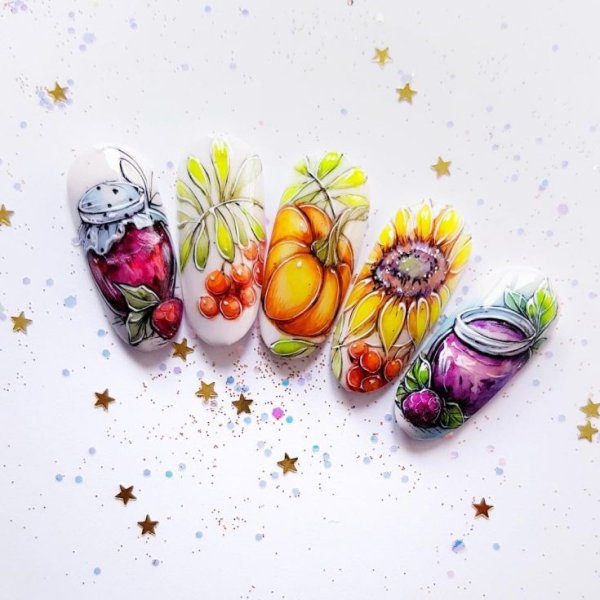 Осенние цветы на ногтях