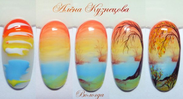 Осенние листья на ногтях