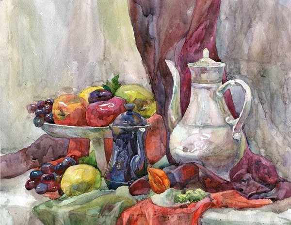 Натюрморт акварелью лессировка Академическая живопись