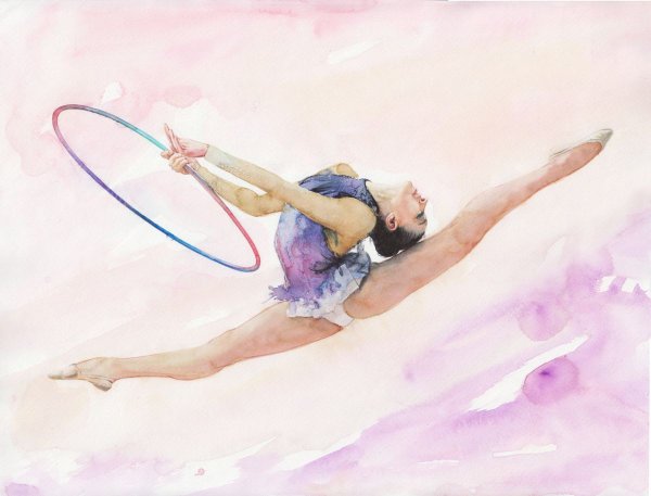 Гимнастка акварель