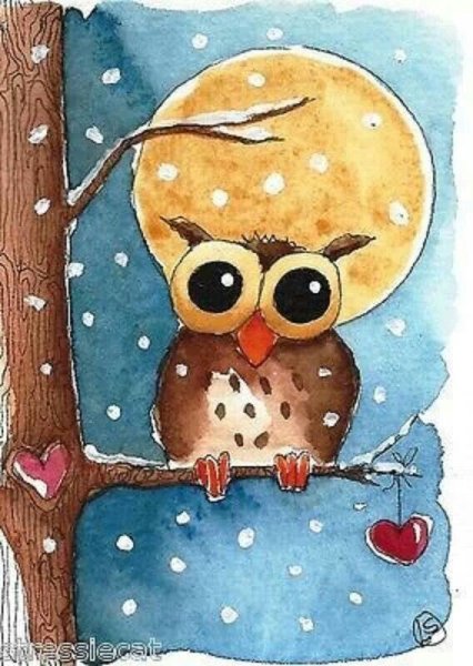 Сова акварелью