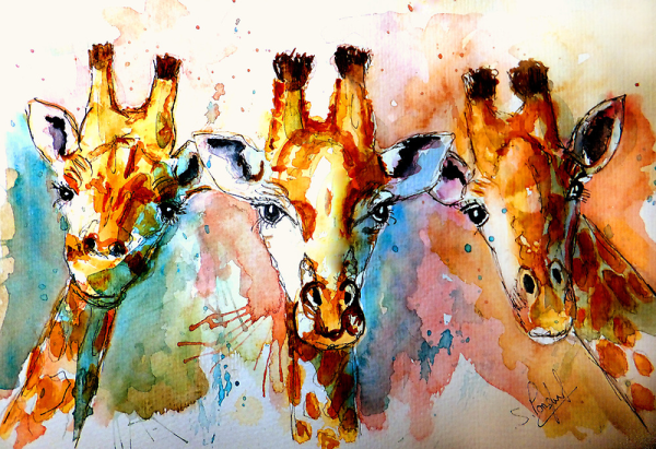 Жирафы гуашью
