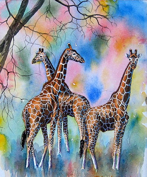 Жирафы акварелью