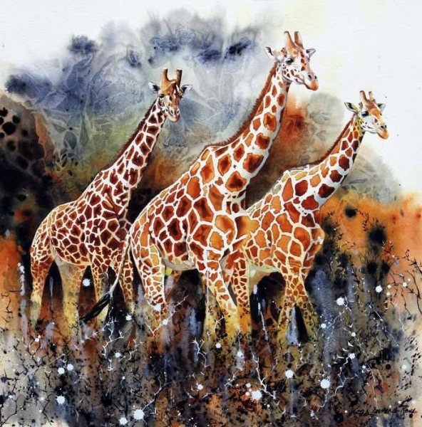 Жирафики акварелью
