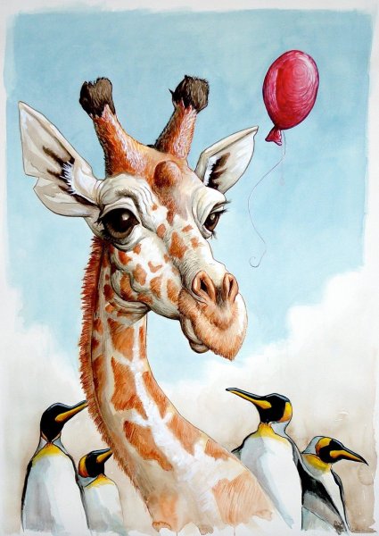 Жираф цветными карандашами