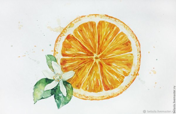 Апельсин акварелью