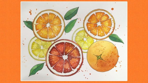 Фон апельсины акварель