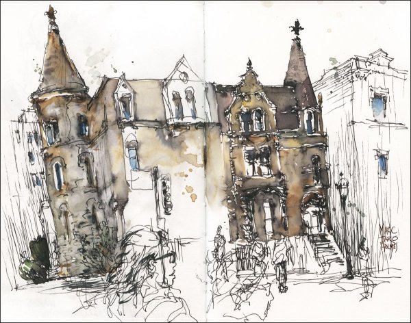 Акварель и линер