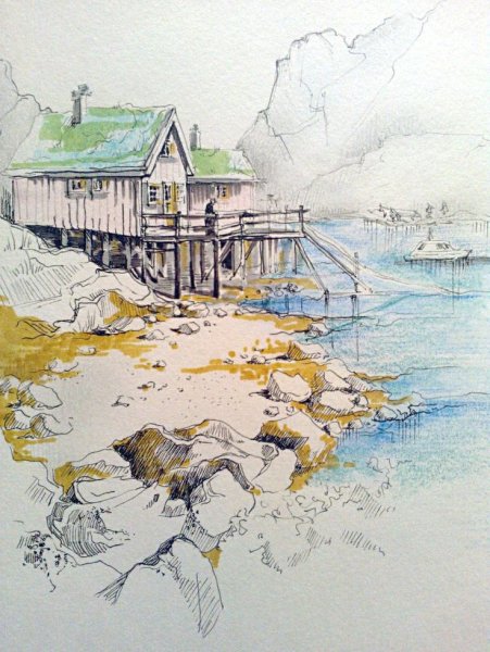 Скетч пейзаж акварель