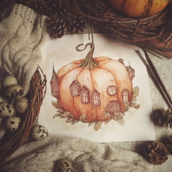 Скетч акварелью Хэллоуин