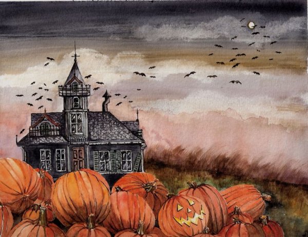 Акварельный скетч на Хэллоуин