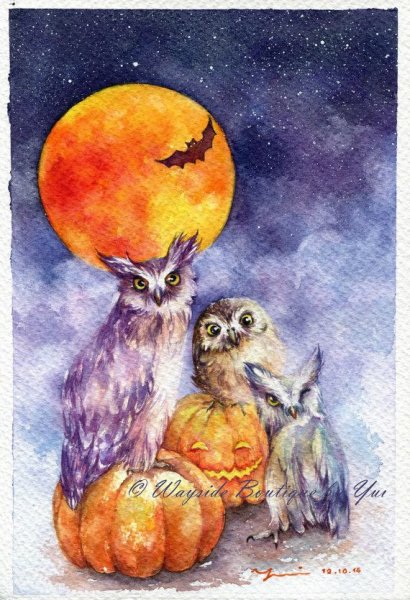 Хэллоуинская тыква акварелью