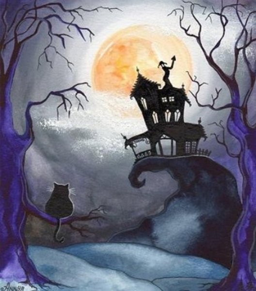 Хэллоуинский замок гуашью